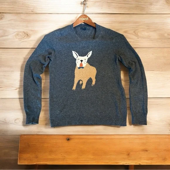 J. Crew Charcoal preppy Sweater with Dog Design - Picture 3 of 8